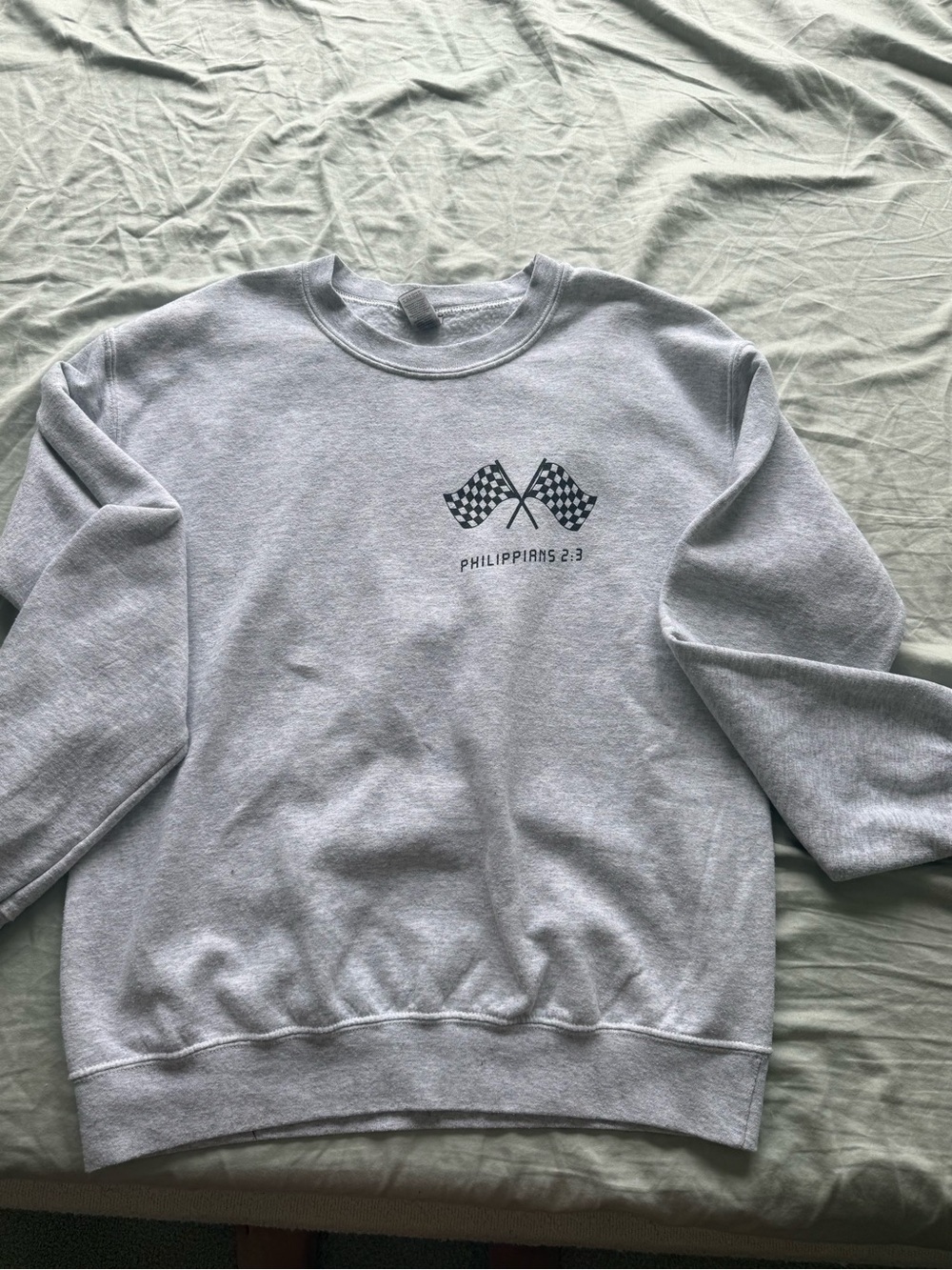 Crewneck Sweatshirt with Checkered Flags - Light Gray
